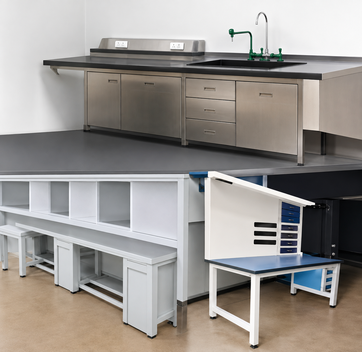 Lab Furniture and Work Tables with Wash Basin